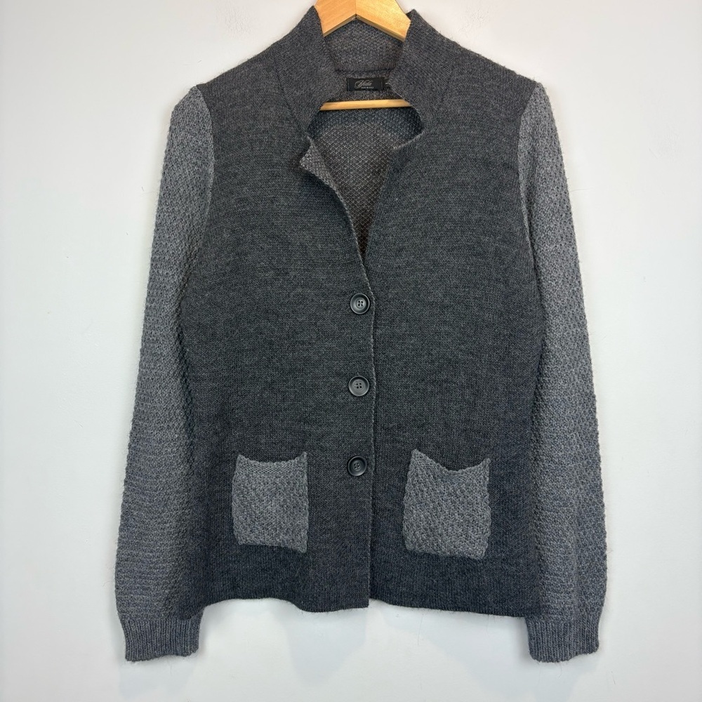 VIDA Gray Wool & Alpaca Blend Cardigan | Soft Textured Knit